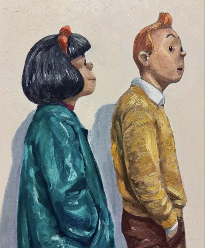 Obra 'Després de mitjanit' de Roger Hall, figuras en perfil en acrílico sobre tela.